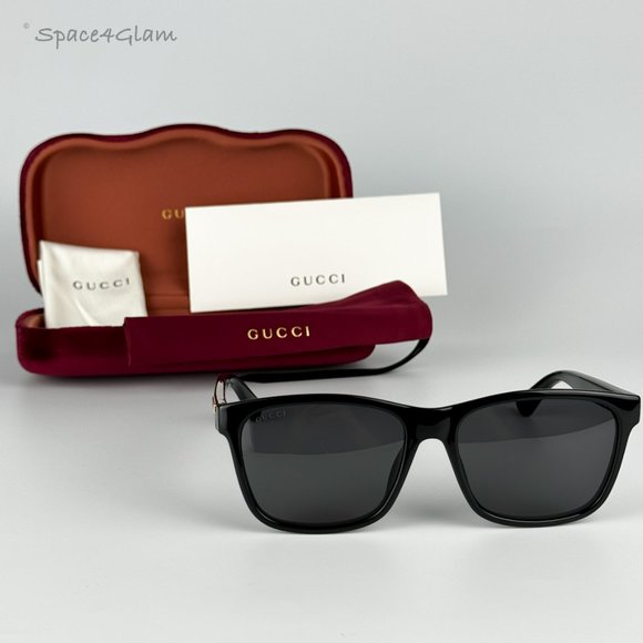 Gucci Men Sunglasses Black Grey Anti-Reflective Square GG0746S LOGO 001 NEW